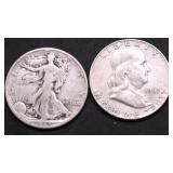 TWO SILVER HALF DOLLARS