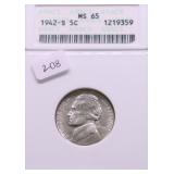 1942 S ANACS MS65 WAR NICKEL