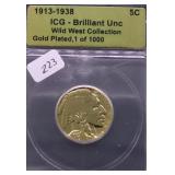 ICG GOLD PLATED BUFFALO NICKEL