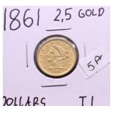 1861 QUARTER EAGLE AU+