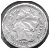 1868 3 CENT PIECE VF DETAILS MINT ERROR