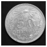1945 MEXICO SILVER 50 CENTS CHOICE BU
