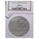 1991 D NGC MS70 KOREAN WAR SILVER DOLLAR
