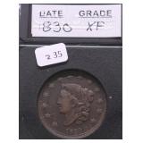 1830 LARGE CENT XF