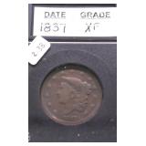 1837 LARGE CENT XF