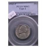 1942 PCGS MS62 SILVER WAR NICKEL