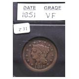 1851 LARGE CENT VF