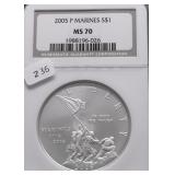 2005 P NGC MS70 MARINES SILVER DOLLAR