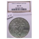 1994 D NGC MS70 WORLD CUP SILVER DOLLAR