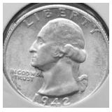 1942 S GEM BU WASHINGTON QUARTER
