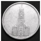 1934 NAZI GERMANY SILVER 2 MARKS XF ROTTDAM CHURCH