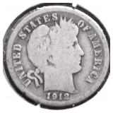 1912 D BARBER DIME VG