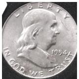 1854 D CHOICE BU FRANKLIN HALF DOLLAR