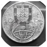 1954 PORTUGUEL SILVER 10 ESCUDO VF
