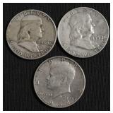 3 SILVER HALF DOLLARS