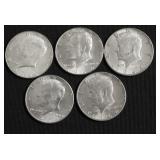 5 CH BU  1964  KENNEDY HALF DOLLARS