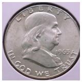 1963 D CHOICE BU FBL FRANKLIN HALF DOLLAR