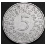 1960 GERMAN EMPIRE SILVER 5 MARKS XF