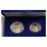 PROOF ELLIS ISLAND SILVER DOLLAR & HALF W BOX