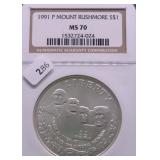 1991 P NGC MS70 MT RUSHMORE SILVER DOLLAR