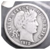 1912 S BARBER DIME  VF