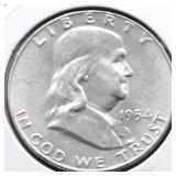 1954 D CHOICE BU FRANKLIN HALF DOLLAR