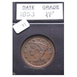1953 LARGE CENT XF