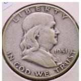 1951 FRANKLIN HALF DOLLAR VF
