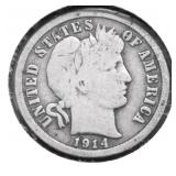 1914 D BARBER DIME VG