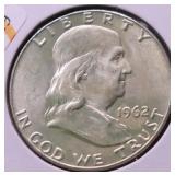 1962 D CHOICE BU FRANKLIN HALF DOLLAR