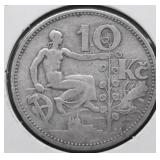 1932 CZECH REPUBLIC SILVER 10 KORUN VF