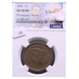 1853 NGC AU58 LARGE CENT