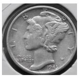 1943 D MERCURY DIME XF