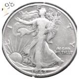 1942 S WALKING HALF DOLLAR VG