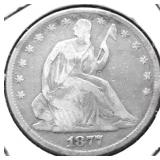 1877 SEATED HALF DOLLAR F