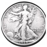 1938 D WALKING HALF DOLLAR XF