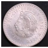 1948 MEXICO SILVER 5 PESOS CHOICE BU