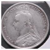 1890 G BRIT SILVER 6 PENCE VF