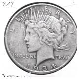 1934 PEACE DOLLAR VF