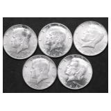 5 CHOICE BU 1964 KENNEDY HALF DOLLARS