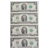 2 $ US CUT SHEET OF FEDERAL RESERVE NOTES