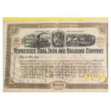 TENN COAL & RAILROAD STOCK CERTIFICATE 1900 AU