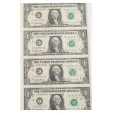 UNCUT SHEET OF 1 $ FEDERASL RESERVE NOTES