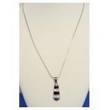 STERLING SILVER BLACK ONYX  ALBALONE NECKLACE