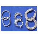 3 PAIR OF STERLING SILVER EAR RINGS