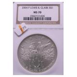 2004 LEWIS& CLARK NGC MS70 SILVER DOLLAR