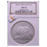 2003 P NGC MS70 FIRST FLIGHT SILVER DOLLAR