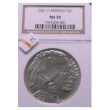 2001 D NGC MS70 BUFFALO SILVER DOLLAR
