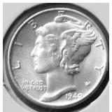 1940 D GEM BU SPLIT BANDS MERCURY DIME