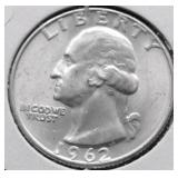 1962 D CHOICE BU WASHINGTON QUARTER
